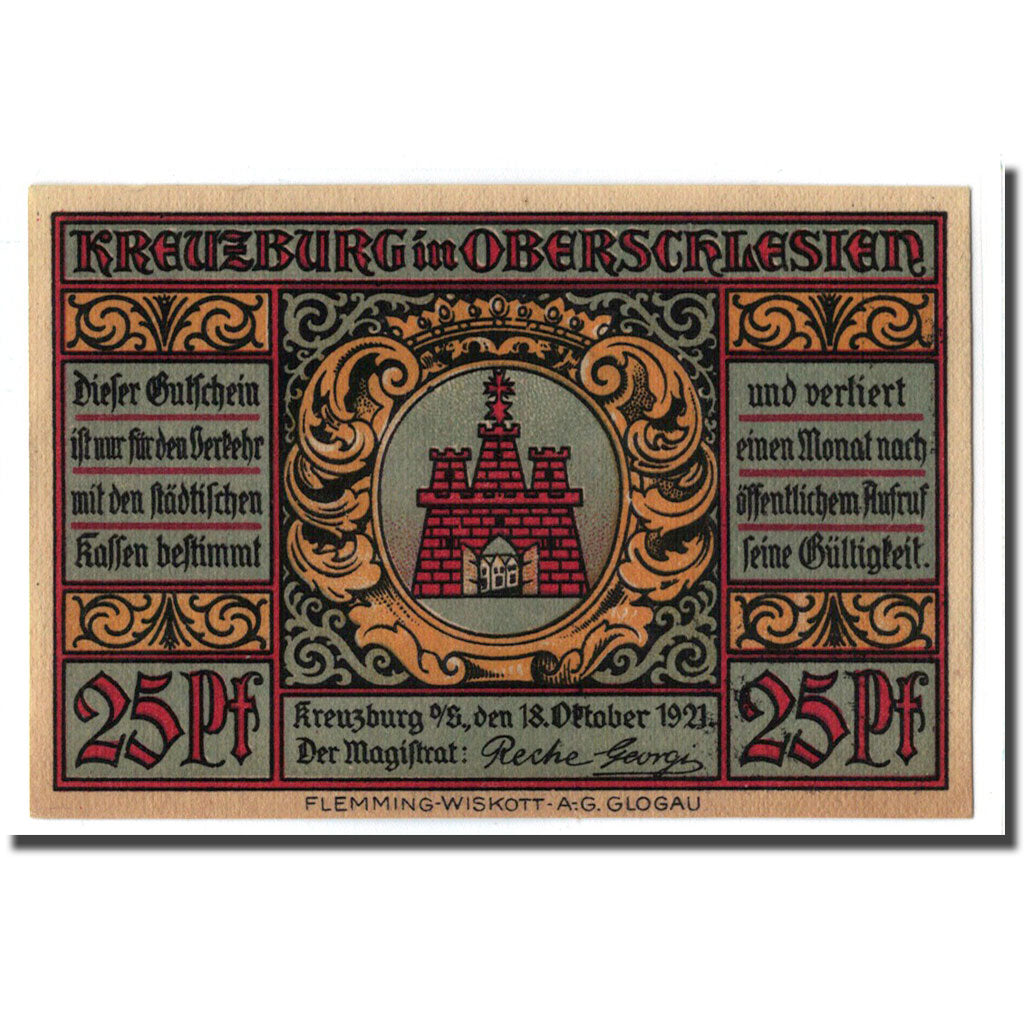 Banknote, Germany, Kreuzburg, 25 Pfennig, cloche, 1921, 1921-10-18, UNC(63)
