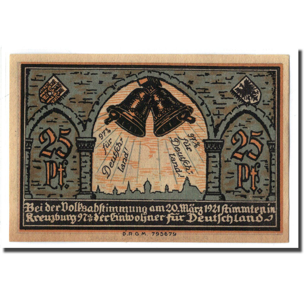 Banknote, Germany, Kreuzburg, 25 Pfennig, cloche, 1921, 1921-10-18, UNC(63)