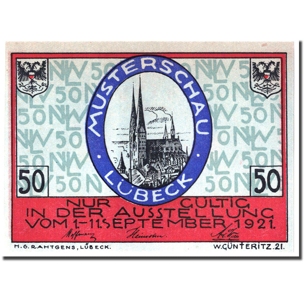 Banknote, Germany, Lübeck, 50 Pfennig, Blason, 1921, 1921-09-11, UNC(63)