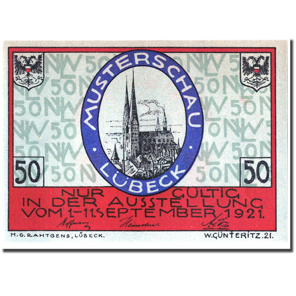 Banknote, Germany, Lübeck, 50 Pfennig, Blason 1, 1921, 1921-09-11, UNC(63)