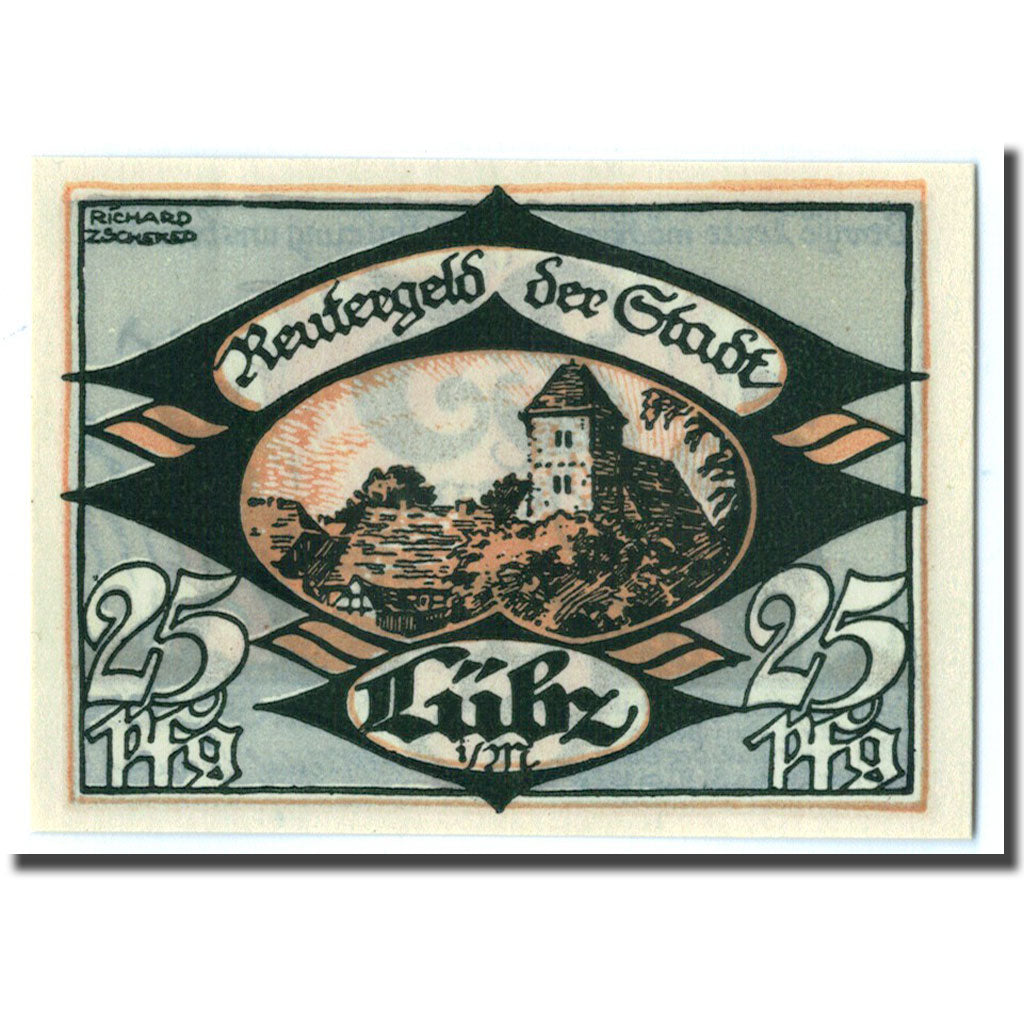 Geldschein, Deutschland, Lübz, 25 Pfennig, paysage 1, 1922, 1922-05-31, UNZ-