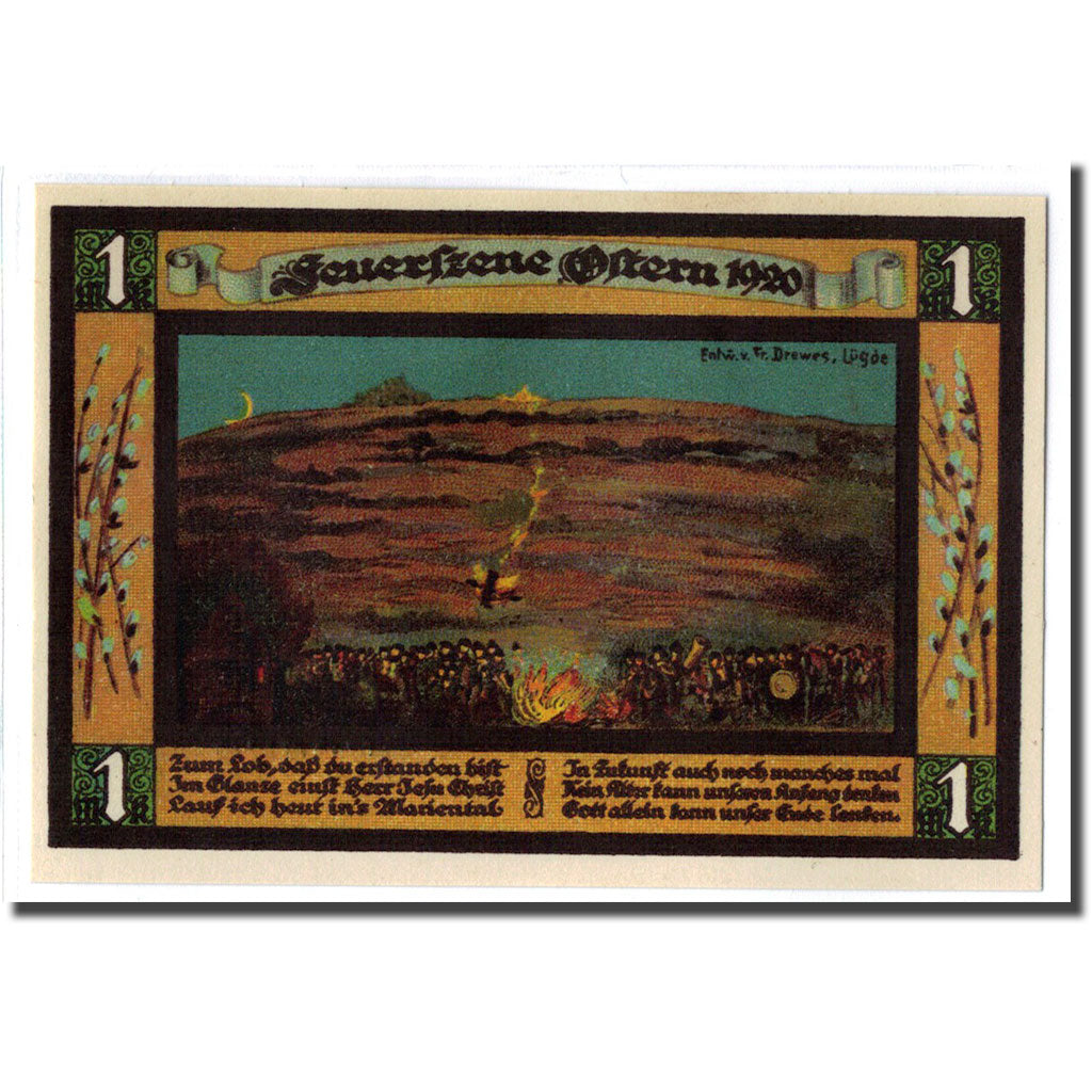 Banknote, Germany, Lugde, 1 Mark, paysage 1, 1921, 1921-02-16, UNC(63)