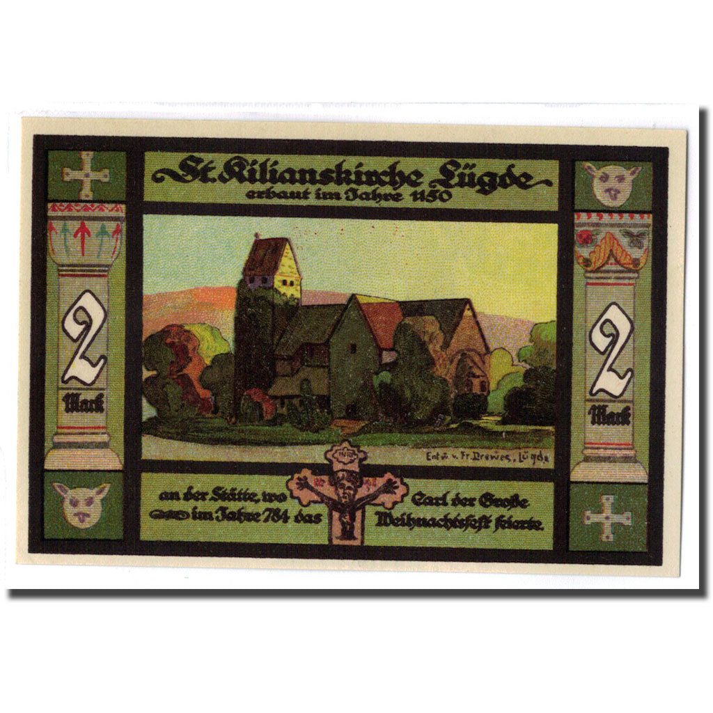 Banknot, Niemcy, Lugde, 2 Mark, paysage 2, 1921, 1921-02-16, UNC(63), Mehl:838.1