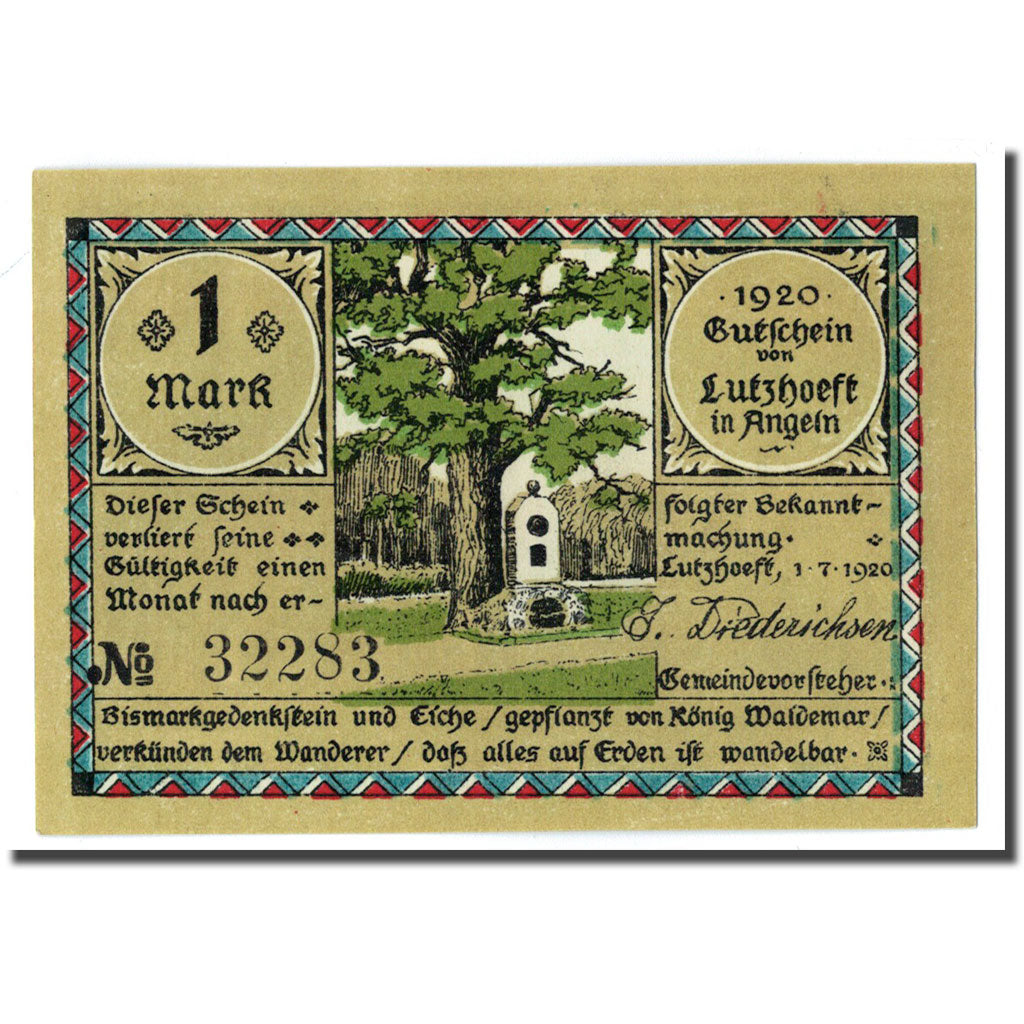 Banknote, Germany, Lutzhoft, 1 Mark, personnage, 1920, 1920-07-01, UNC(63)