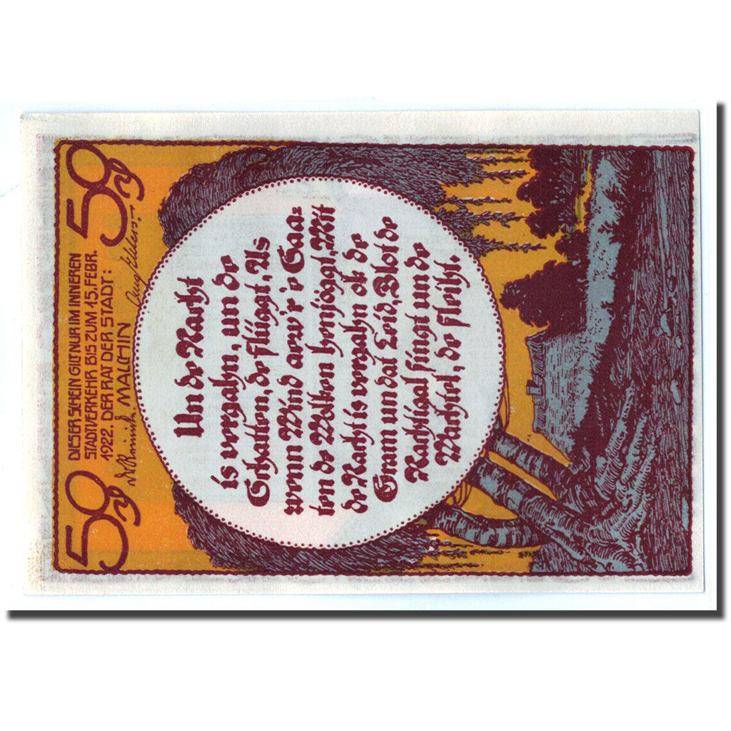 Banknote, Germany, Malchin Stadt, 50 Pfennig, Batiment, 1922, 1922-02-15