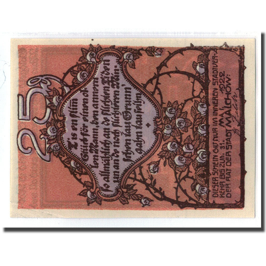 Geldschein, Deutschland, Malchow Stadt, 25 Pfennig, paysage, 1922, 1922-05-31