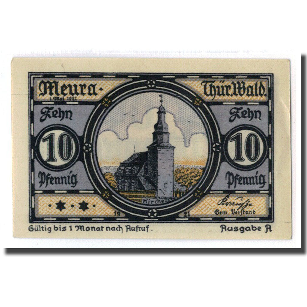 Banknote, Germany, Meura, 10 Pfennig, paysage, 1921, 1921-05-01, UNC(63)