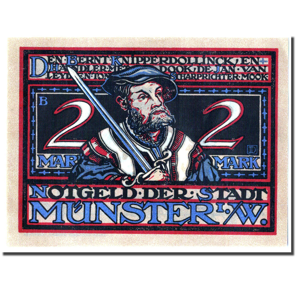 Banknote, Germany, Munster, 2 Mark, personnage, 1921, 1921-08-01, UNC(63)