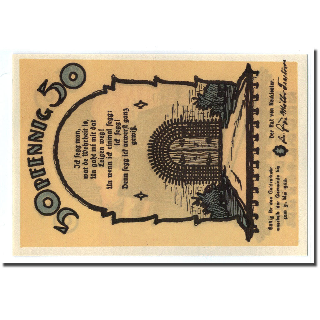 Banknote, Germany, Neukloster, 50 Pfennig, Batiment, 1922, 1922-05-31, UNC(63)