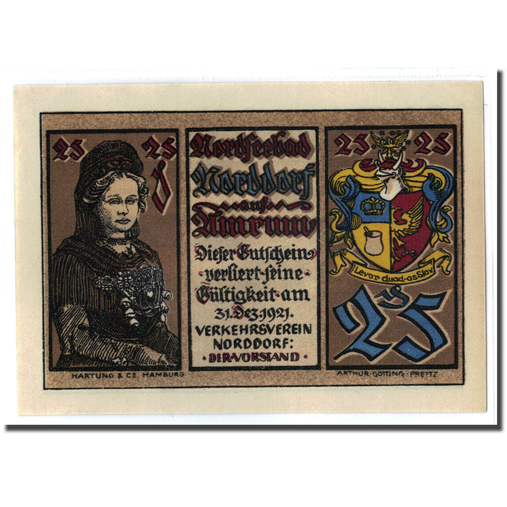 Banknote, Germany, Norddorf auf Amrum Verkehrsverein, 25 Pfennig, paysage, 1922