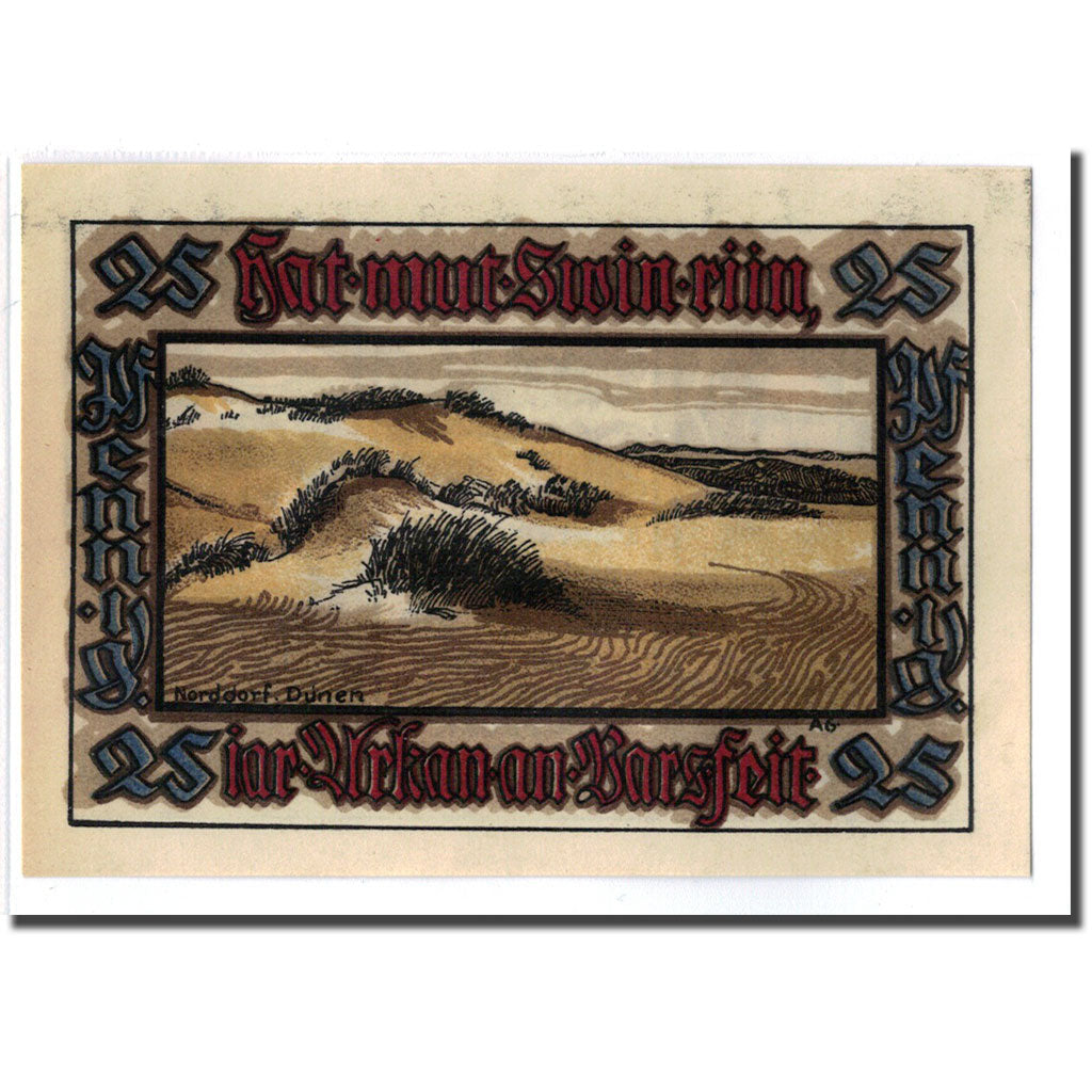 Banknote, Germany, Norddorf auf Amrum Verkehrsverein, 25 Pfennig, paysage, 1922