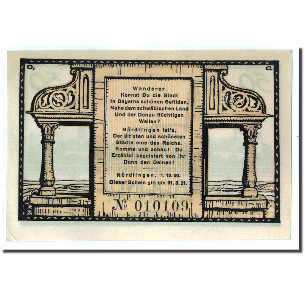Banknote, Germany, Nordlingen, 50 Pfennig, Poeme, 1921, 1921-03-31, UNC(63)