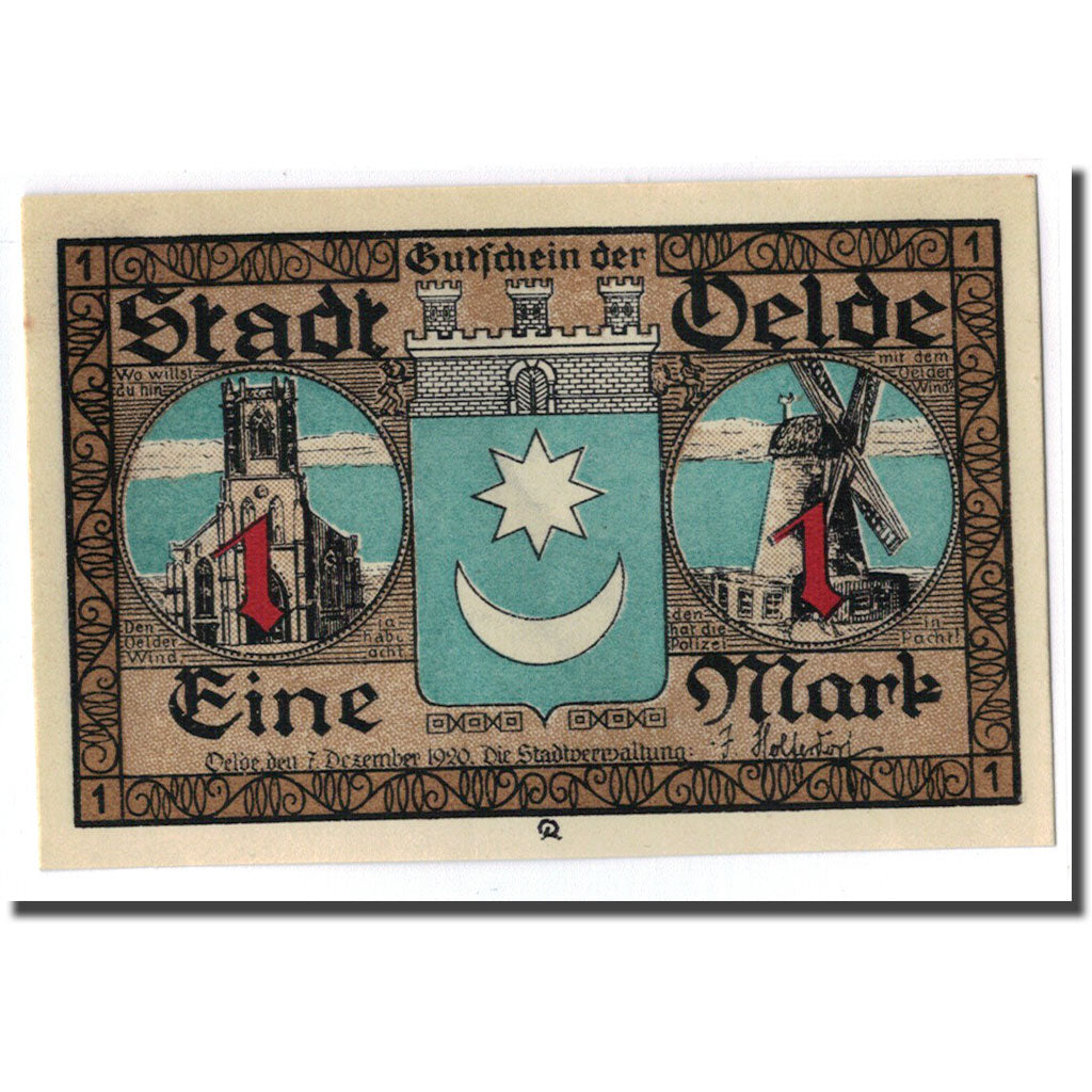Banknote, Germany, Oelde Stadt, 1 Mark, personnage, 1920, 1920-12-07, UNC(63)
