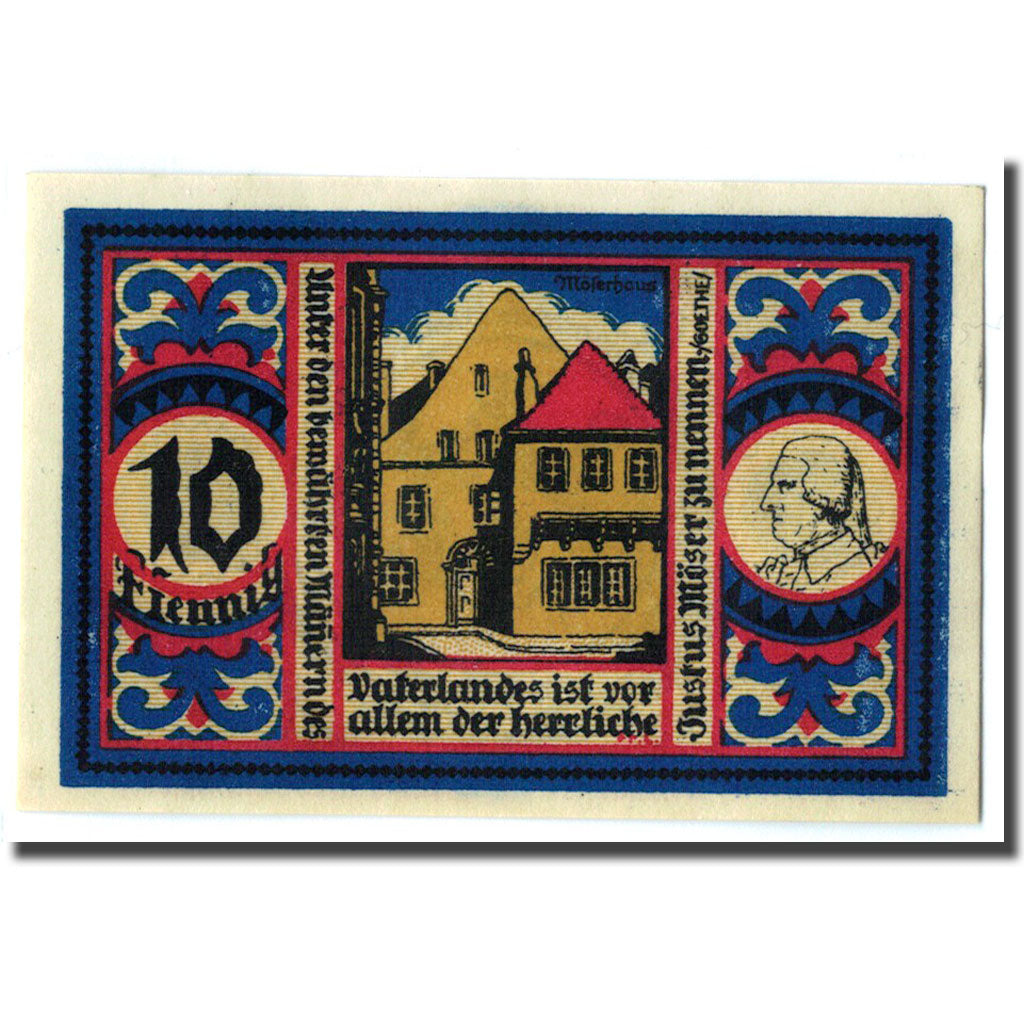 Banknote, Germany, Osnabruck, 10 Pfennig, Batiment, 1921, UNC(63), Mehl:1032.1