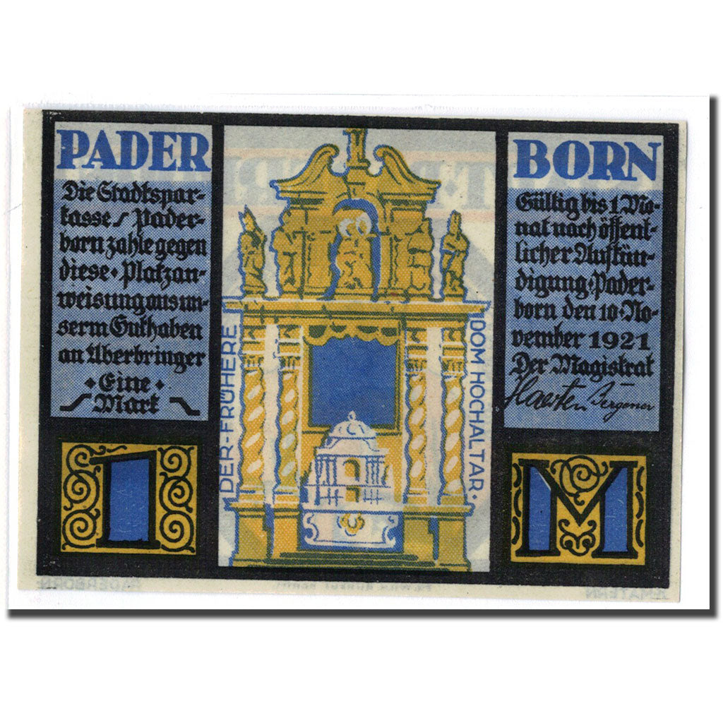 Banknote, Germany, Paderborn, 1 Mark, Batiment, 1921, 1921-11-10, UNC(63)