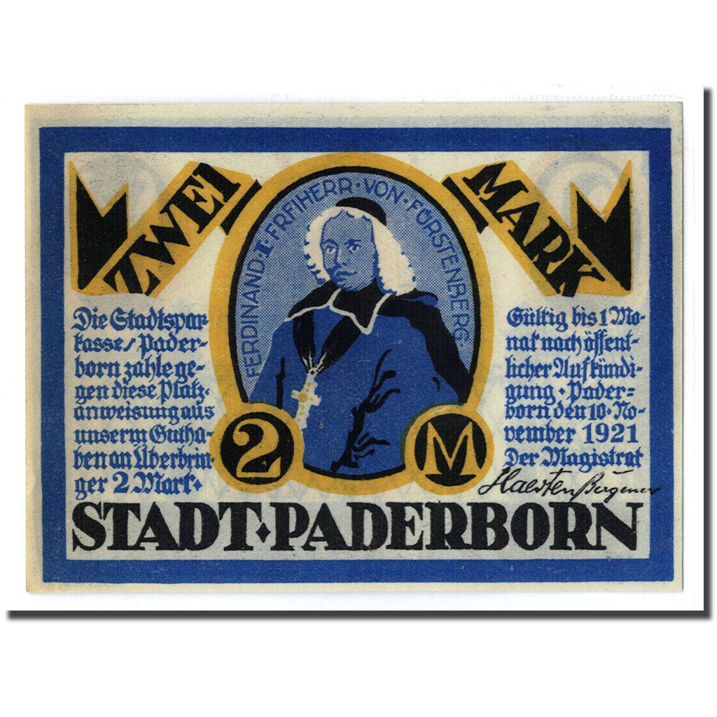 Banknote, Germany, Paderborn, 2 Mark, batiment 1, 1921, 1921-11-10, UNC(63)