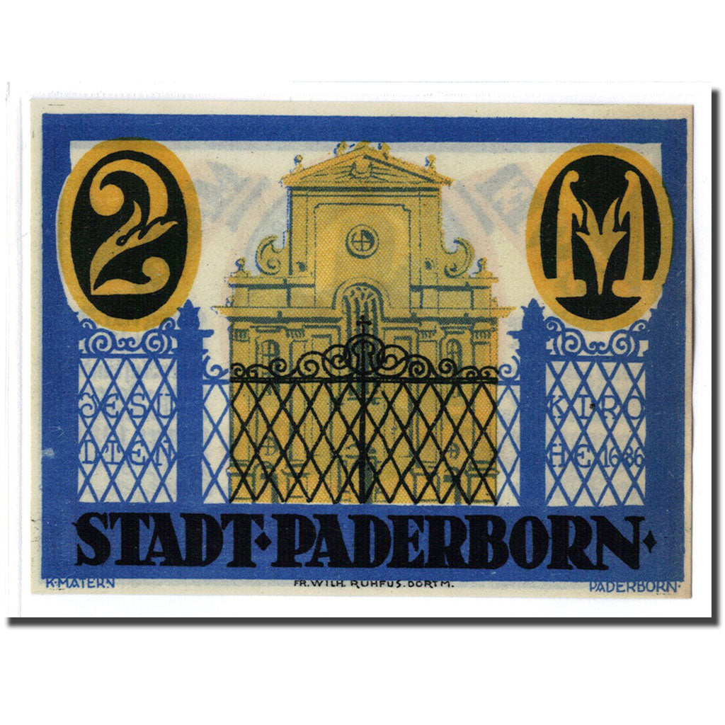 Banknote, Germany, Paderborn, 2 Mark, batiment 1, 1921, 1921-11-10, UNC(63)