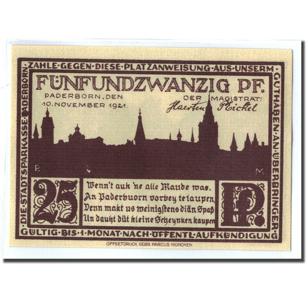 Billete, Alemania, Paderborn, 25 Pfennig, paysage, 1921, 1921-11-10, SC