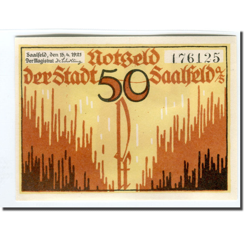 Banknote, Germany, Saalfeld, 50 Pfennig, chateau 1, 1921, 1921-04-15, UNC(63)