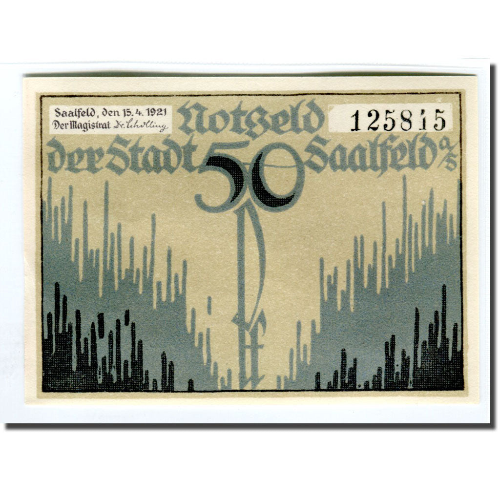 Banknote, Germany, Saalfeld, 50 Pfennig, paysage, 1921, 1921-04-15, UNC(63)