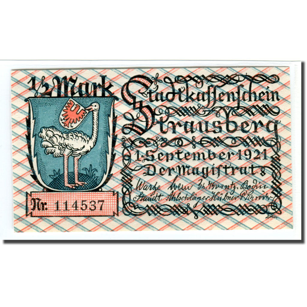 Geldschein, Deutschland, Strausberg, 1/2 Mark, personnage, 1921, 1921-09-01