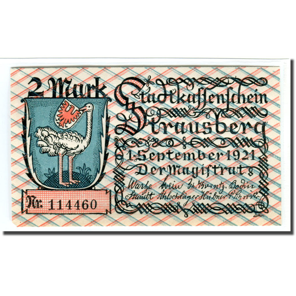Banknote, Germany, Strausberg, 2 Mark, personnage 1, 1921, 1921-09-01, UNC(63)