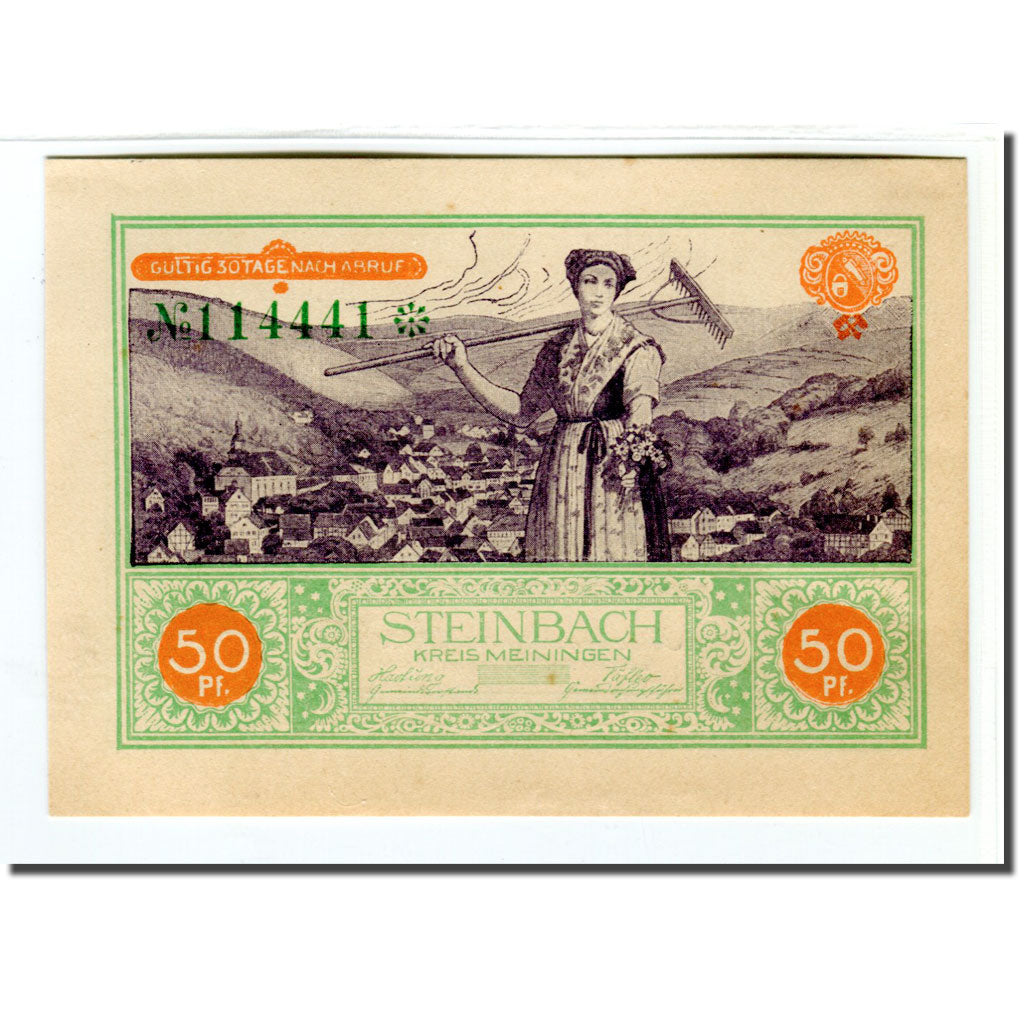 Banconote, Germania, Steinbach Kreis Meiningen, 50 Pfennig, personnage, 1922
