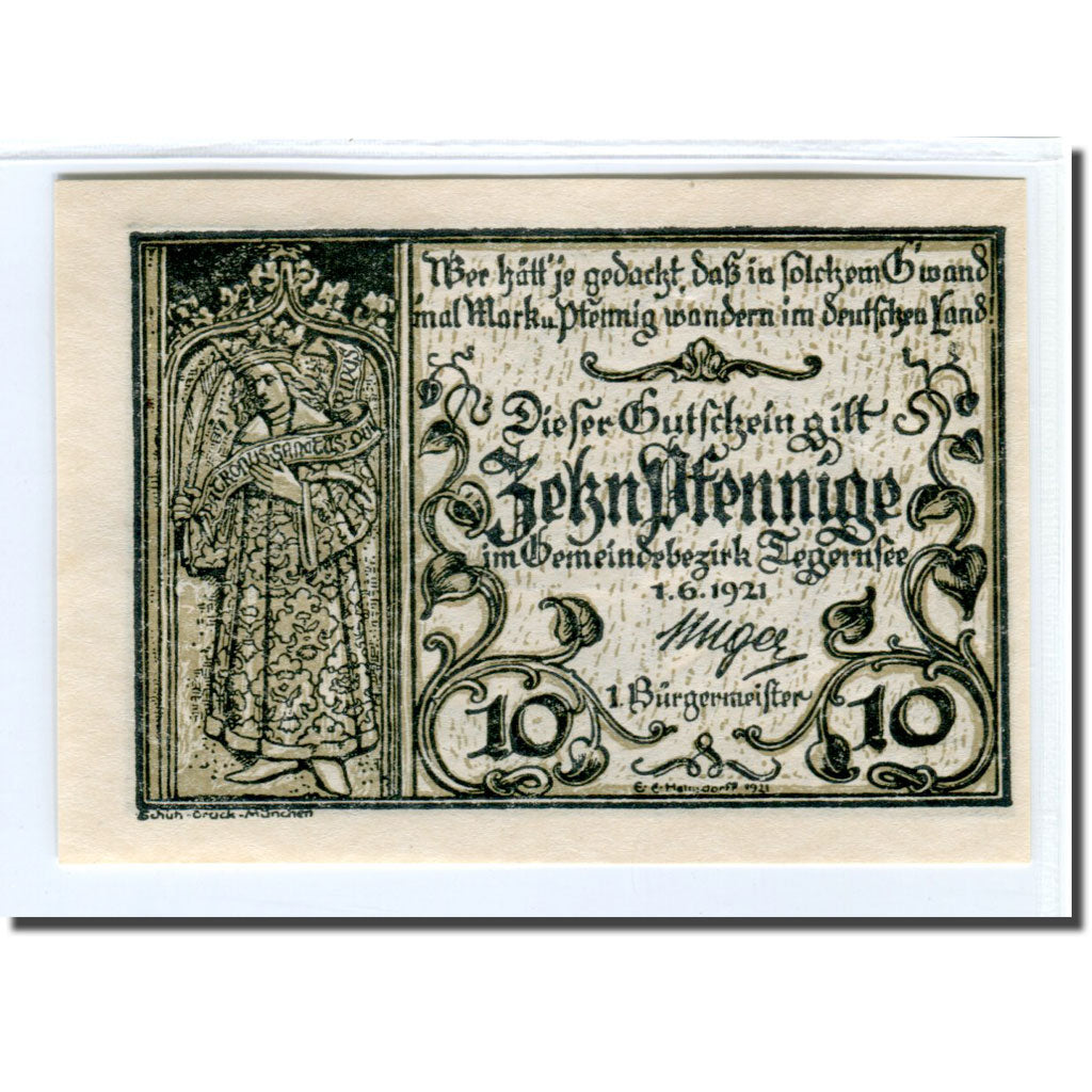 Geldschein, Deutschland, Tegernsee, 10 Pfennig, paysage, 1921, 1921-06-01, UNZ-