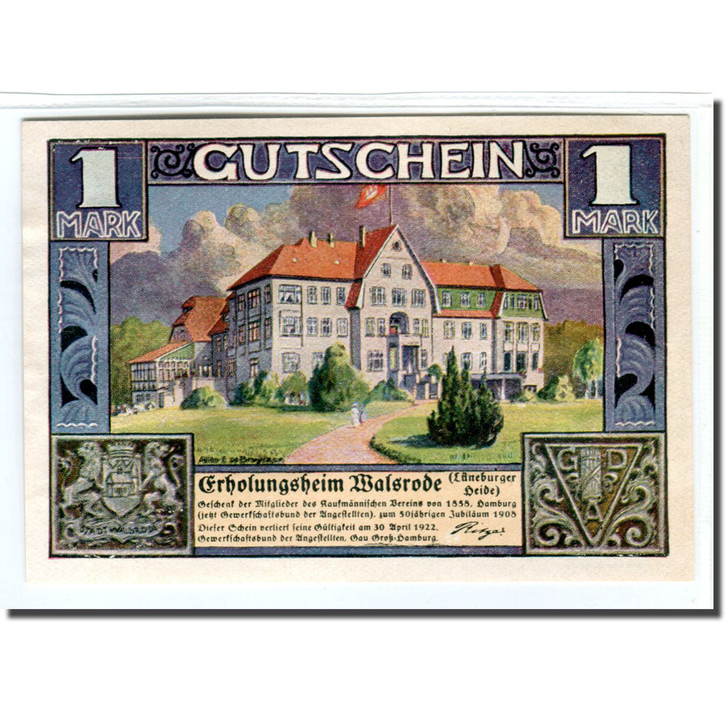 Banknote, Germany, Walsrode, 1 Mark, personnage 2, 1922, 1922-04-30, UNC(63)