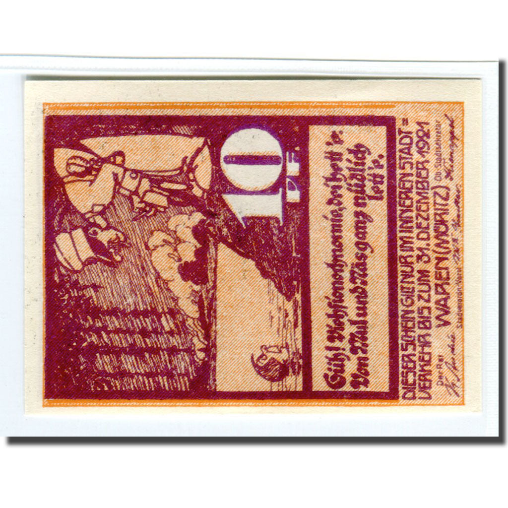 Banknote, Germany, Waren, 10 Pfennig, bateau, 1922, UNC(63), Mehl:1378.2