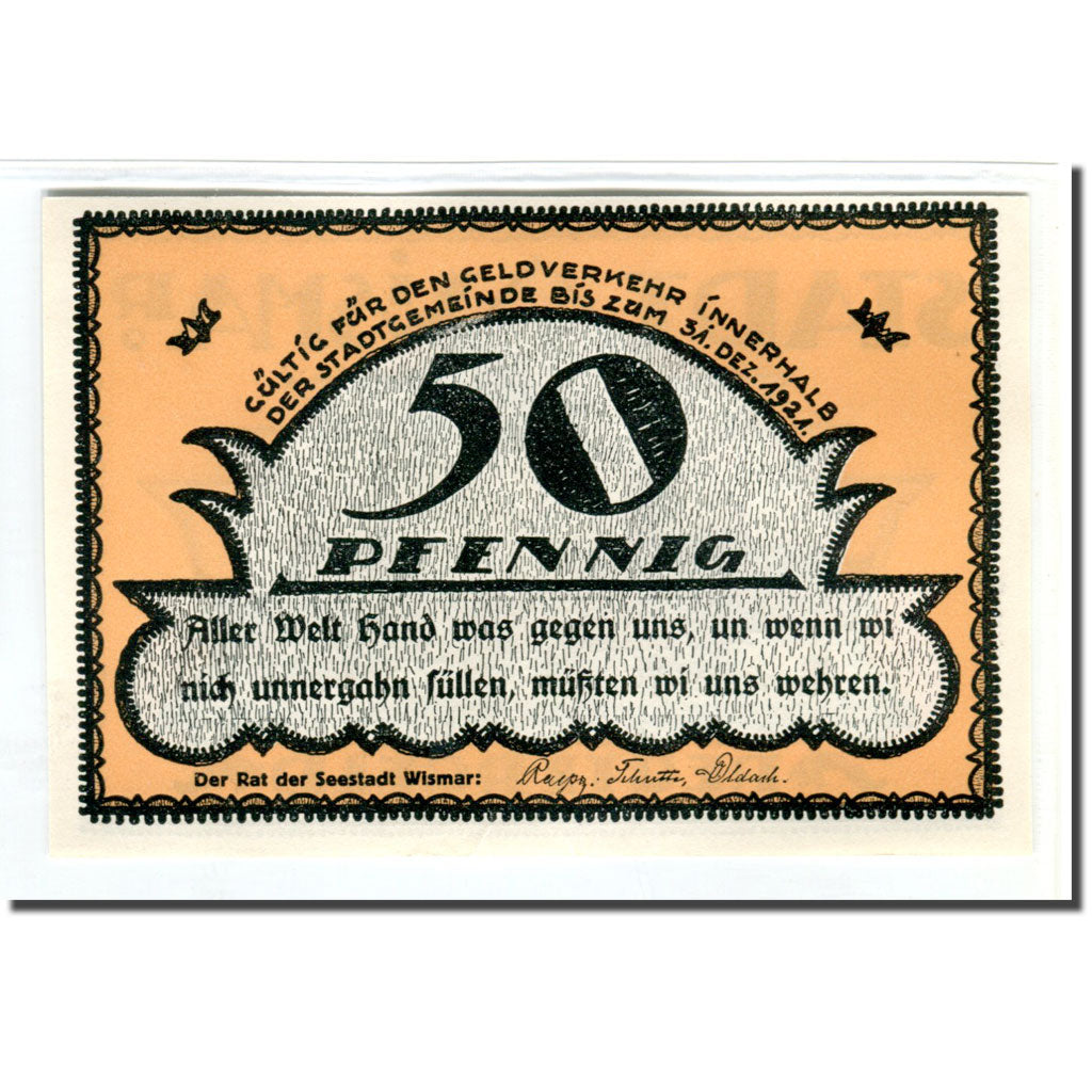 Banknote, Germany, Wismar, 50 Pfennig, paysage, 1921, 1921-12-31, UNC(63)