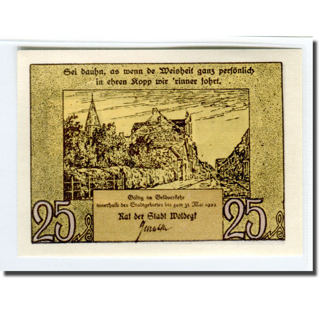 Banknote, Germany, Woldegk, 25 Pfennig, Batiment, 1922, UNC(63), Mehl:1452.1