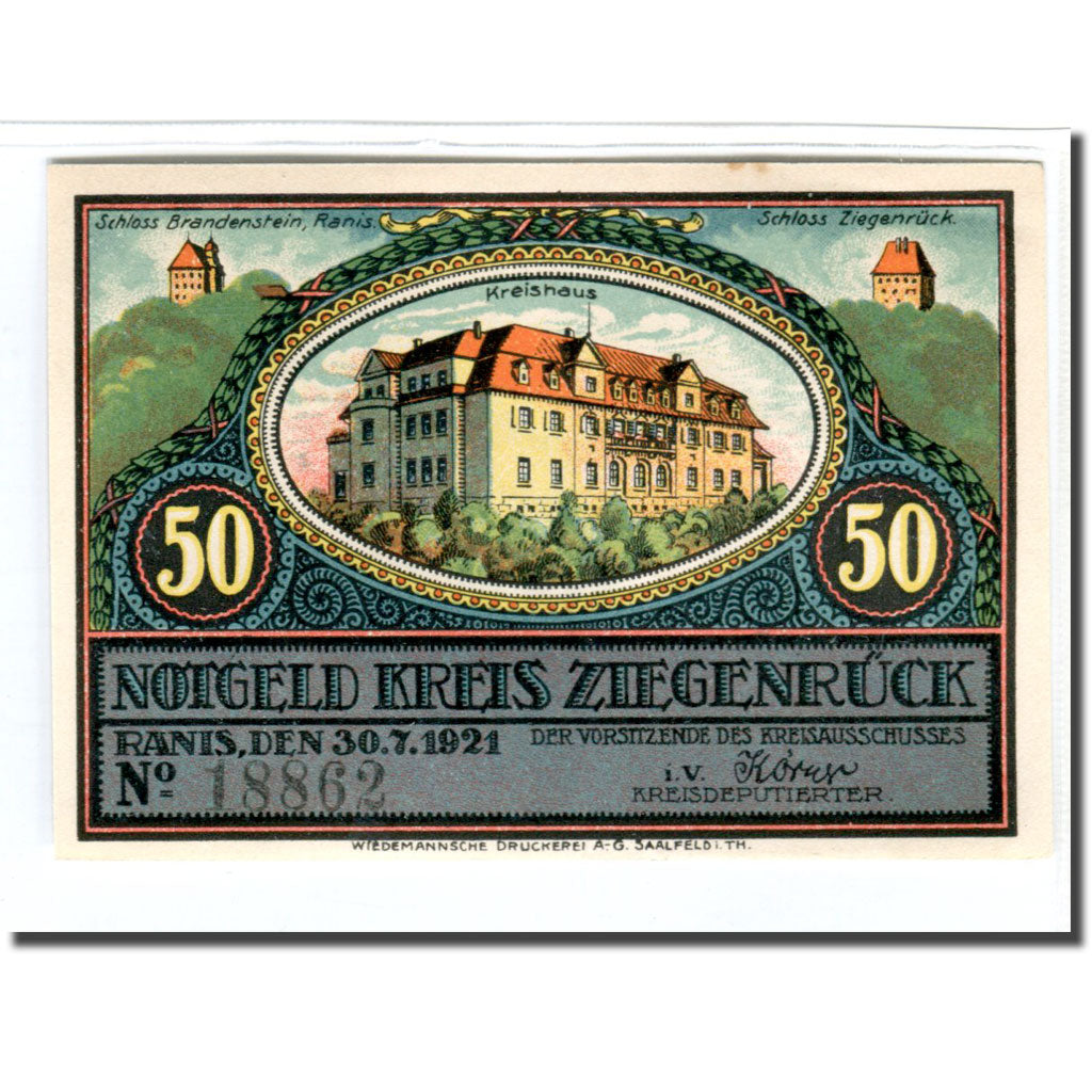 Banknote, Germany, Ziegenrück, 50 Pfennig, Batiment, 1921, 1921-07-30, UNC(63)