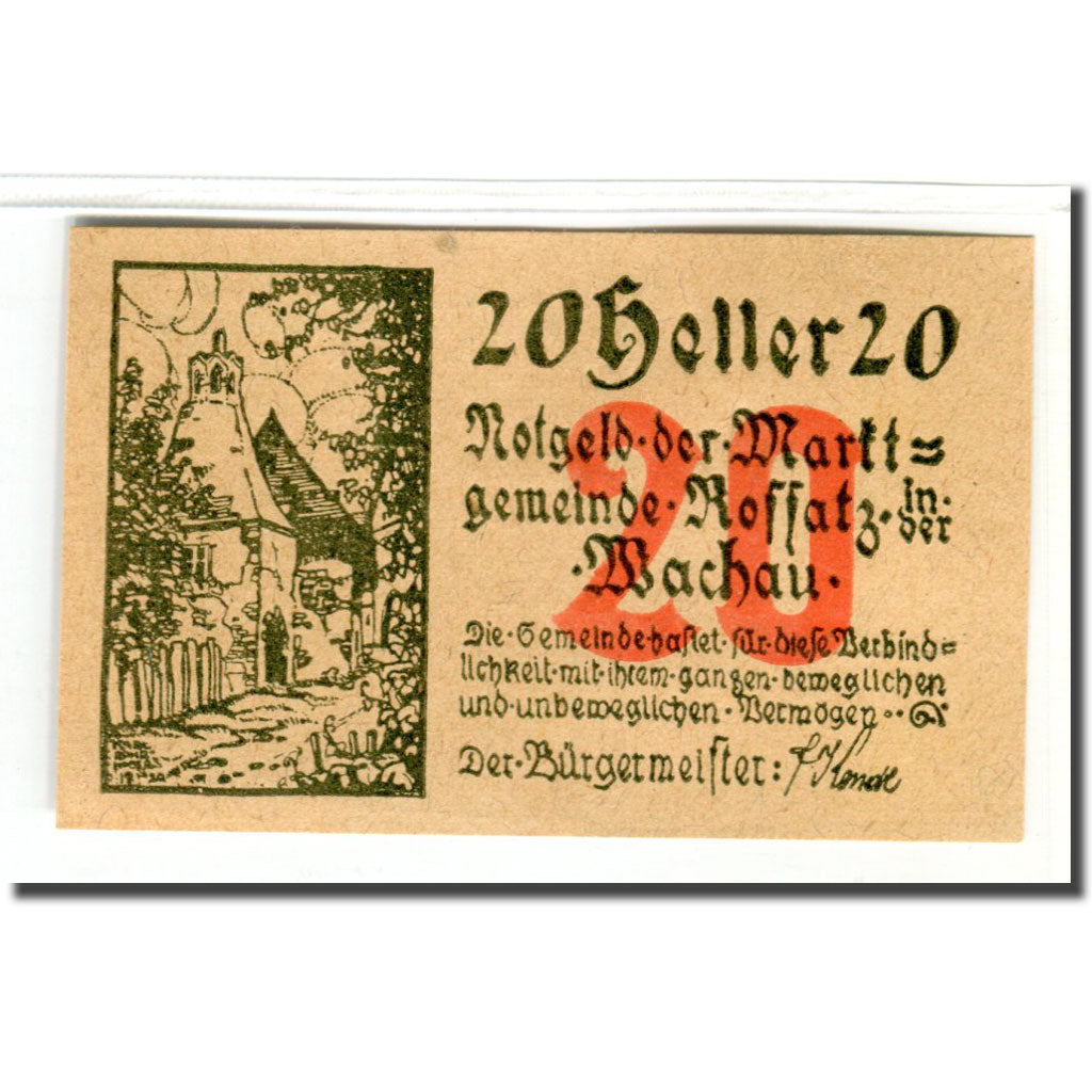 Banknote, Austria, Rossatz, 20 Heller, texte 1, 1920, UNC(63), Mehl:848a
