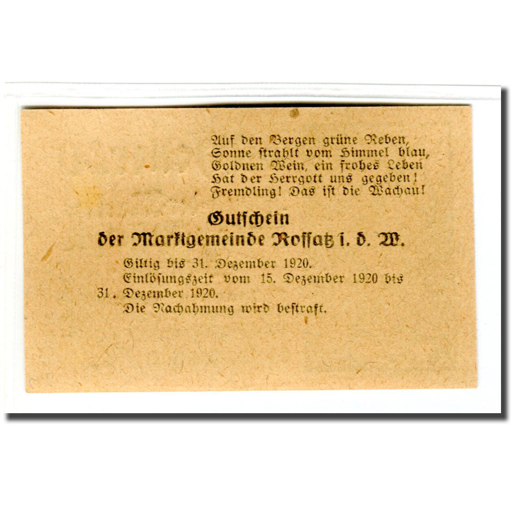 Banknote, Austria, Rossatz, 20 Heller, texte 1, 1920, UNC(63), Mehl:848a
