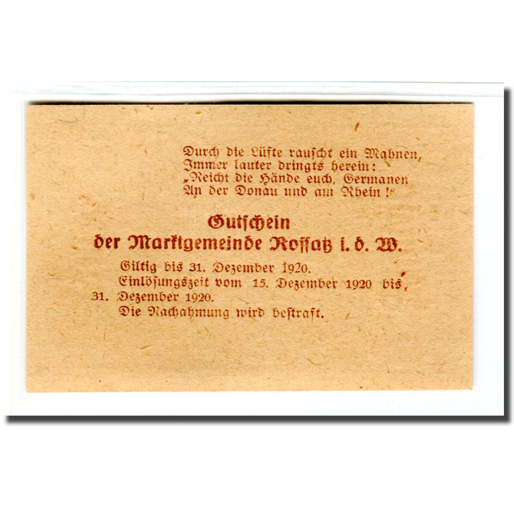 Banknote, Austria, Rossatz, 50 Heller, Texte 3, 1920, UNC(63), Mehl:848a