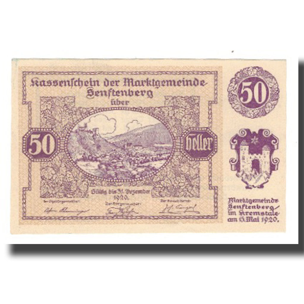 Geldschein, Österreich, Senftenberg, 50 Heller, Texte 2, 1920, 1920-12-31, UNZ
