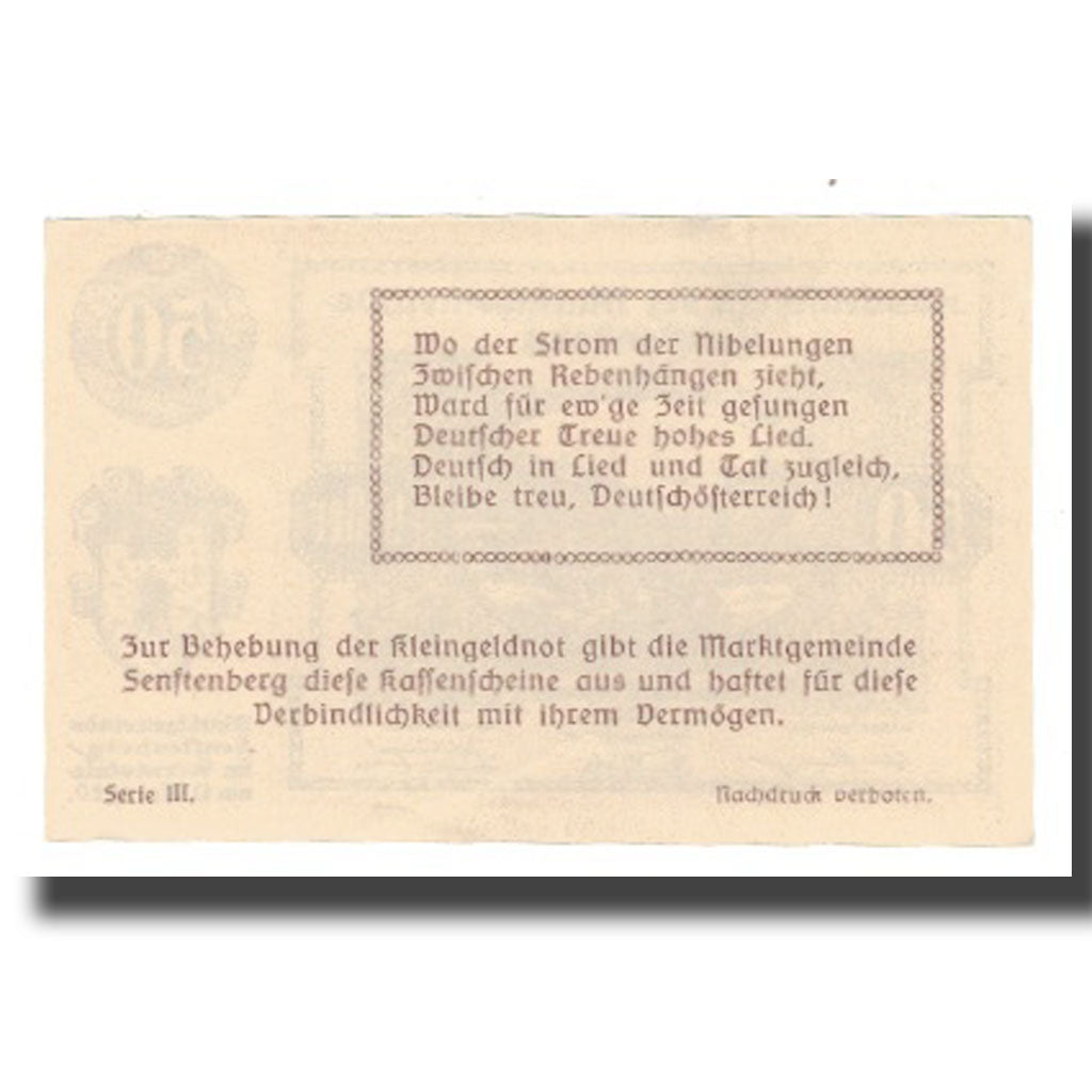 Geldschein, Österreich, Senftenberg, 50 Heller, Texte 2, 1920, 1920-12-31, UNZ