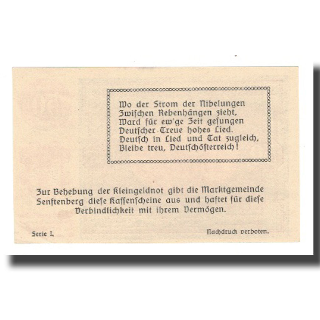 Billet, Autriche, Senftenberg, 50 Heller, Texte  5, 1920, 1920-12-31, NEUF