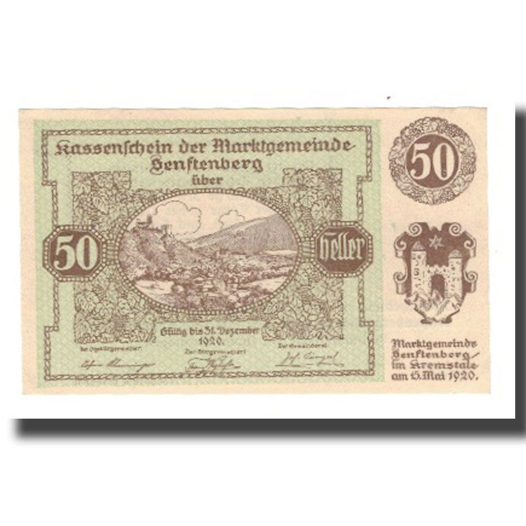 Geldschein, Österreich, Senftenberg, 50 Heller, Texte 8, 1920, 1920-12-31, UNZ