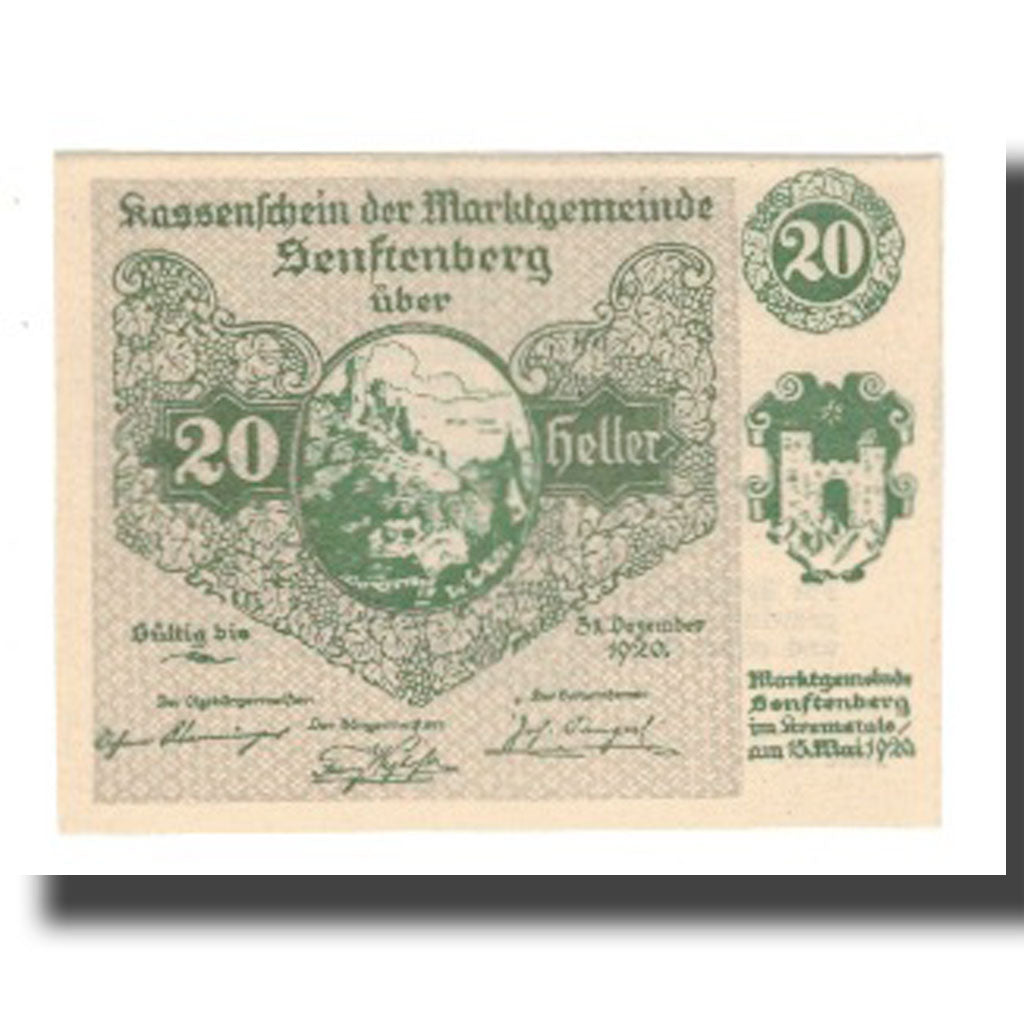 Geldschein, Österreich, Senftenberg, 20 Heller, Texte 9, 1920, 1920-12-31, UNZ