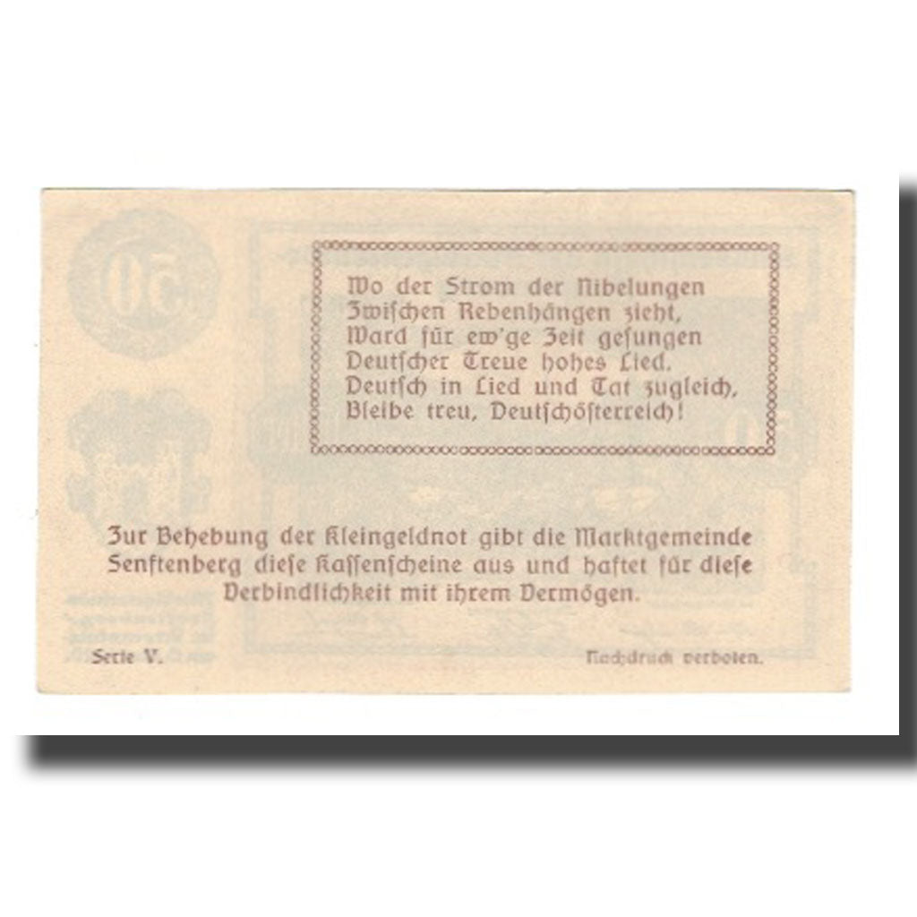 Billet, Autriche, Senftenberg, 50 Heller, Texte 2, 1920, 1920-12-31, NEUF
