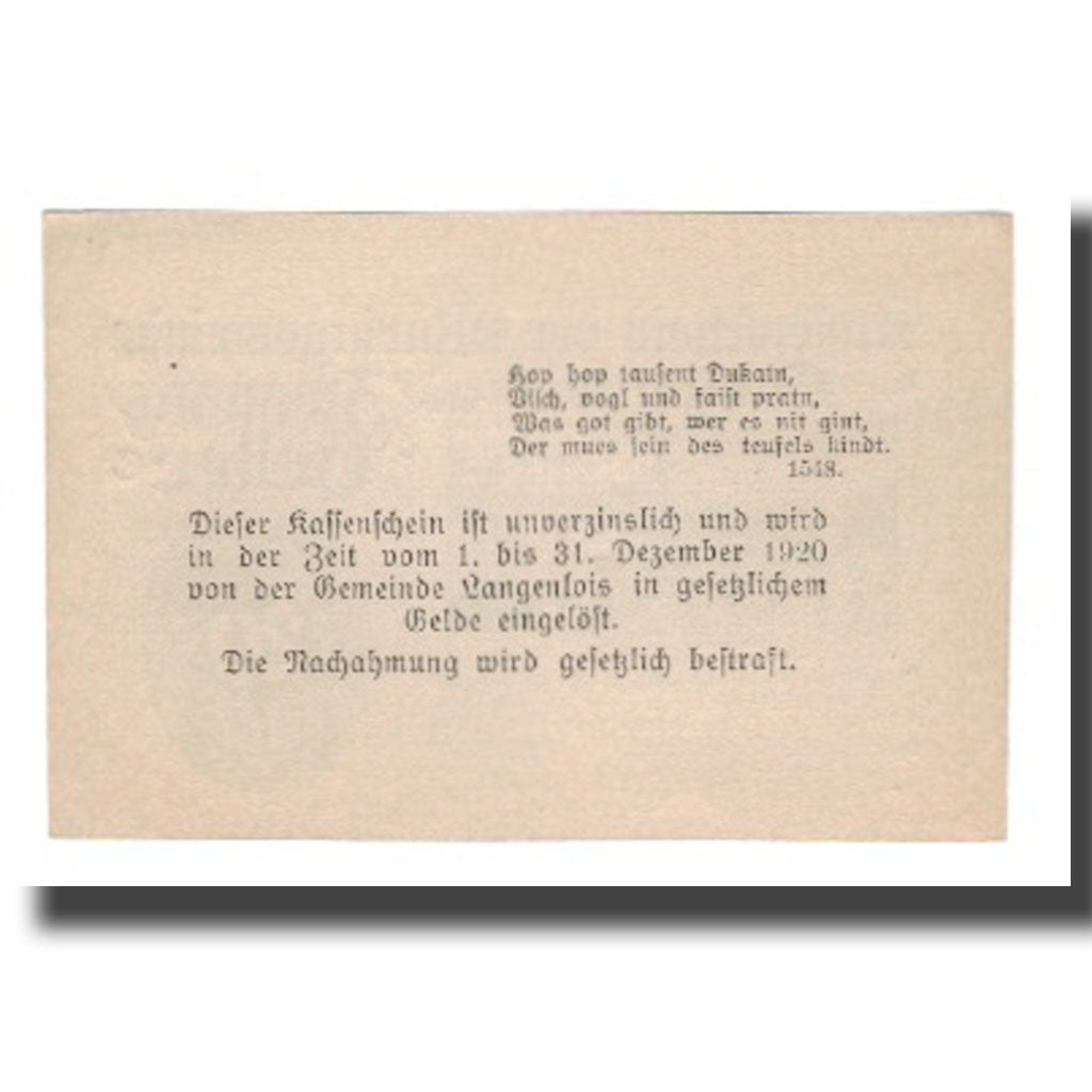 Banknote, Austria, Langenlois, 20 Heller, Texte, 1920, 1920-12-31, UNC(65-70)