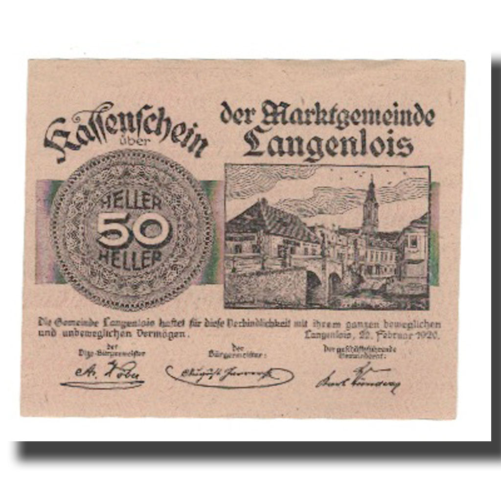 Banknote, Austria, Langenlois, 50 Heller, texte 1, 1920, 1920-12-31, UNC(65-70)
