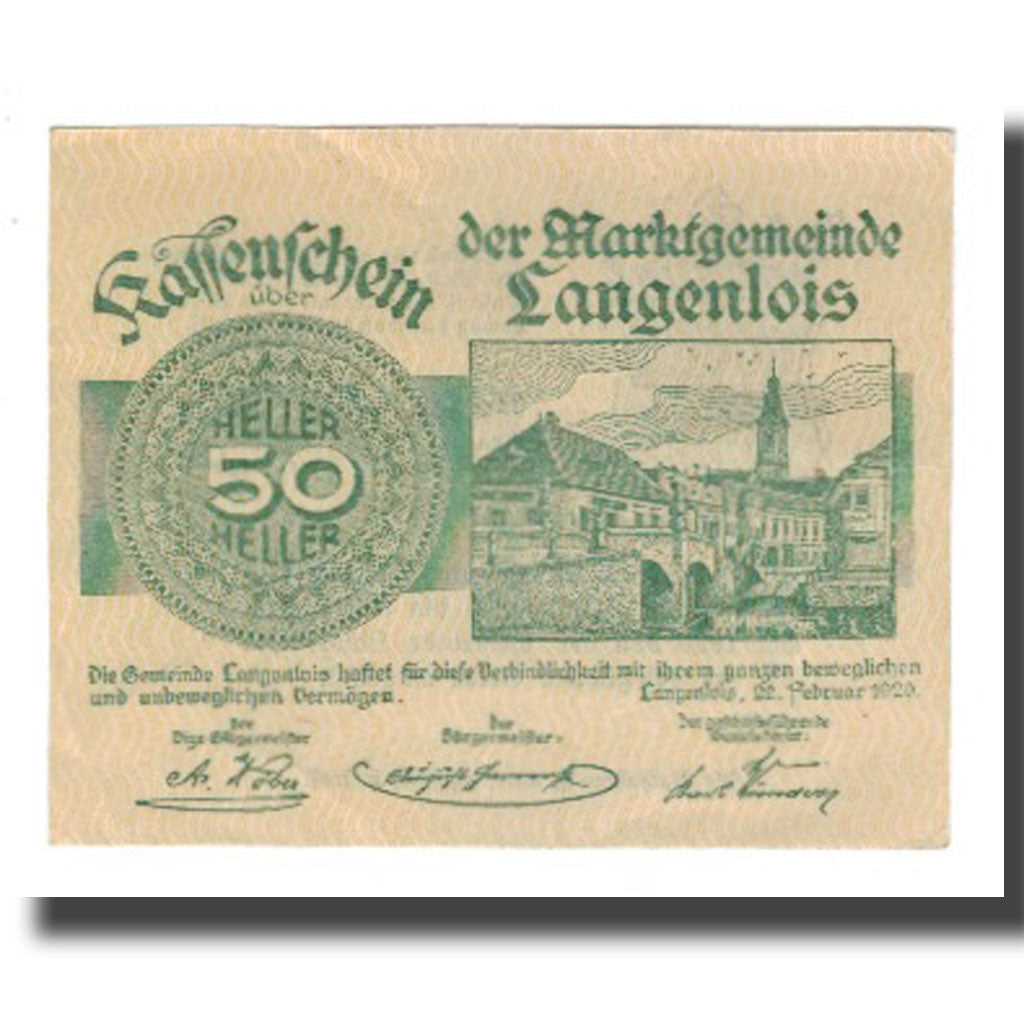 Banconote, Austria, Langenlois, 50 Heller, Texte 2, 1920, 1920-12-31, FDS