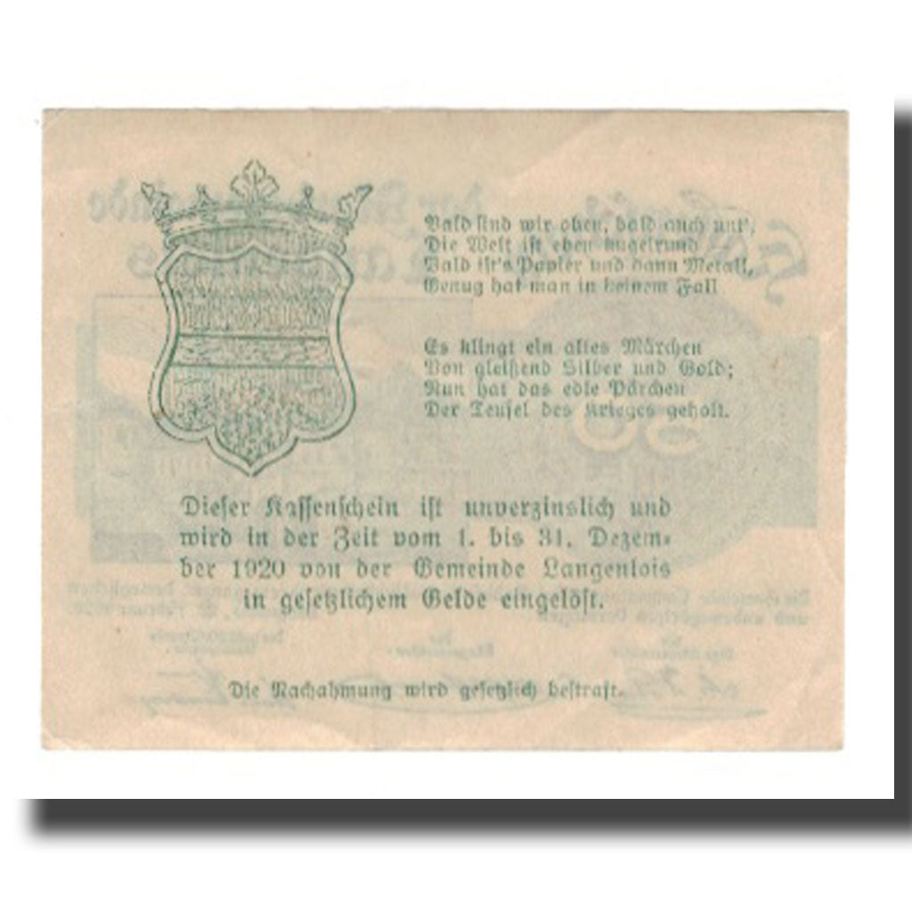 Banconote, Austria, Langenlois, 50 Heller, Texte 2, 1920, 1920-12-31, FDS