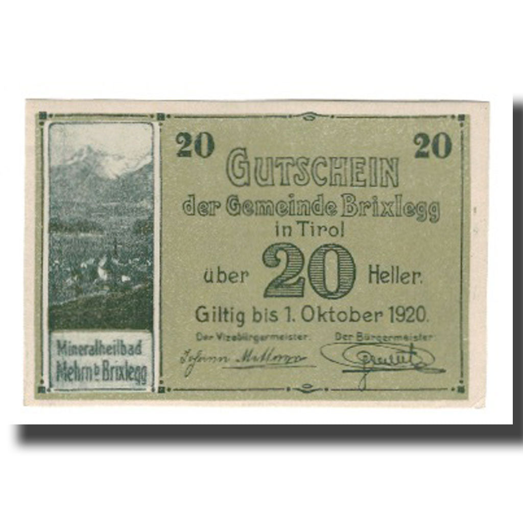 Geldschein, Österreich, Brixlegg, 20 Heller, paysage 1, 1920, 1920-10-31, UNZ