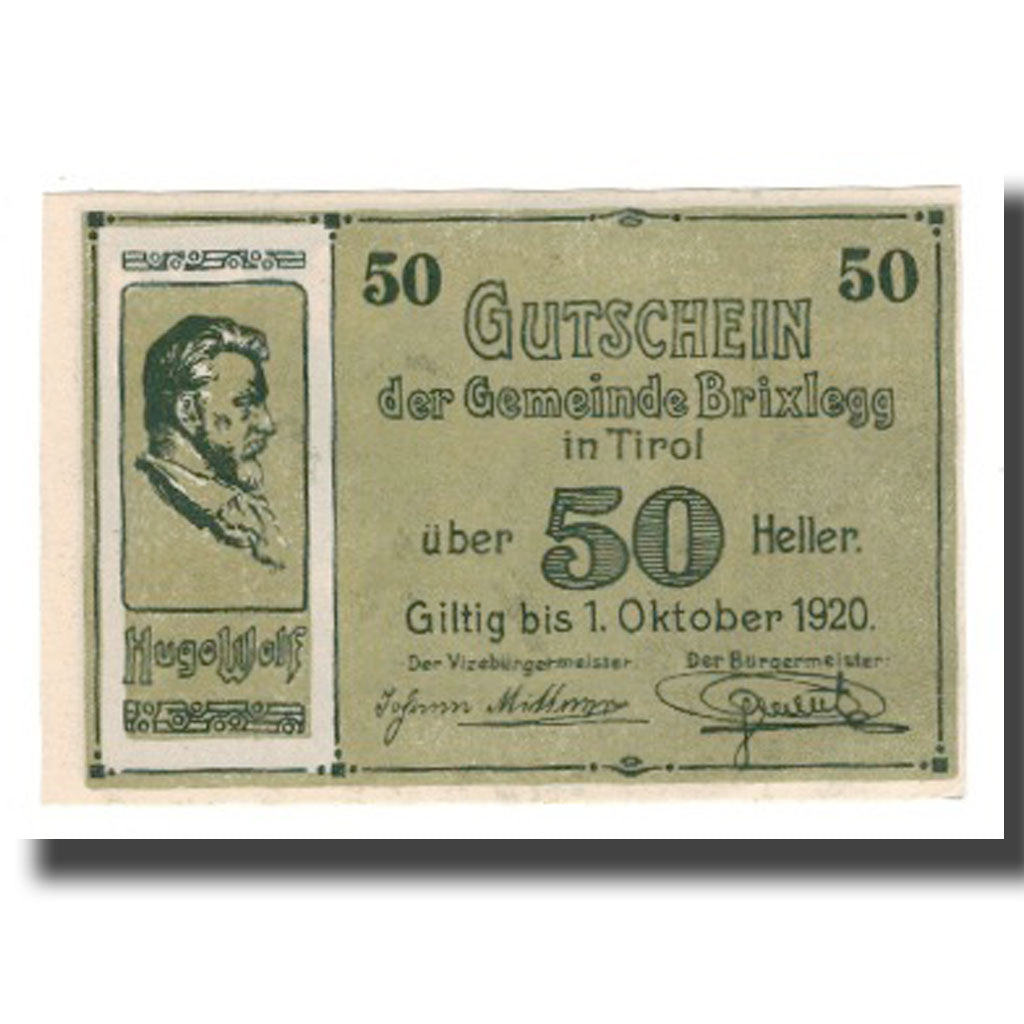 Banknote, Austria, Brixlegg, 50 Heller, paysage 3, 1920, 1920-10-31, UNC(65-70)