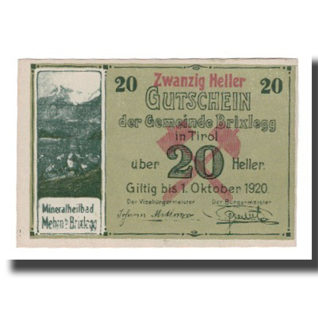 Billet, Autriche, Brixlegg, 20 Heller, paysage 1, 1920, 1920-10-31, NEUF
