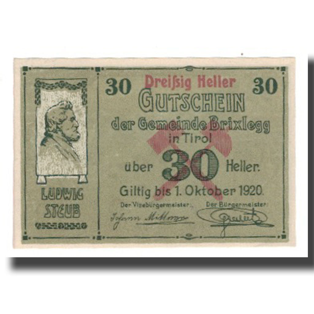Banconote, Austria, Brixlegg, 30 Heller, paysage 2, 1920, 1920-10-31, FDS